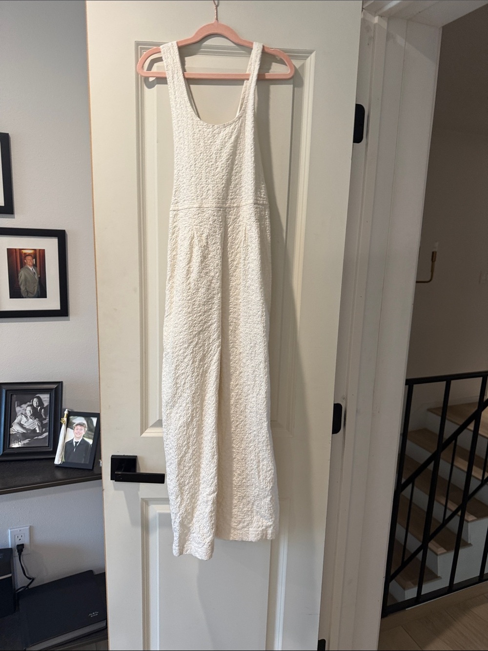 Hanna Andersson Cream Textured Sleeveless Jumpsuit